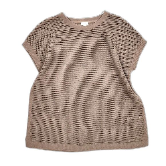 J. Jill Tops - J.Jill Open-Knit Short Sleeve Cotton Blend Top Sweater Taupe Size M